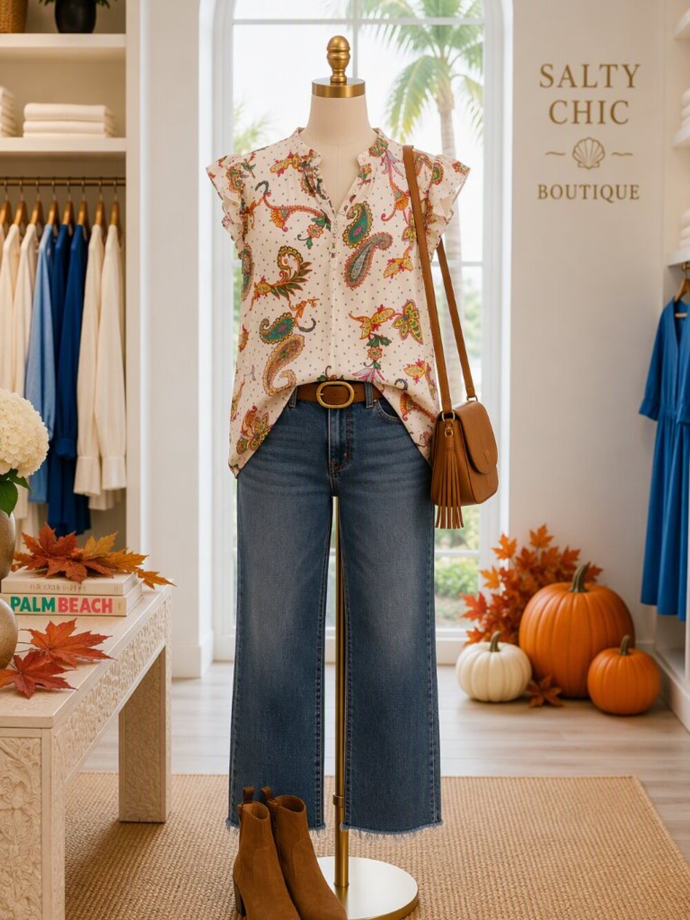 Talbots White Paisley Print Ruffle Sleeve Blouse